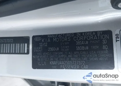 2013 Kia Forte Ex из США, поврежденный, VIN KNAFU4A25D5727372